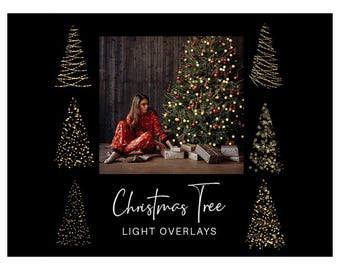Gold Bokeh Christmas Tree Lights Overlays: Photoshop PNG Textures (Digital Download)