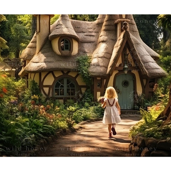 Fairytale Cottage Digital Backdrop, Storybook, Portrait, Magical, Fantasy, Enchanted Background for Photography, Composite