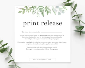 Photography Print Release Form for Photoshop and WORD, Template, Photography Printing Form, PSD, Watercolor Leaf