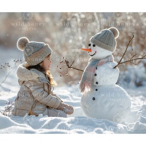 Friendly Snowman Digital Backdrop, Christmas, Winter, Snow, Digital Background for Photography, Composite