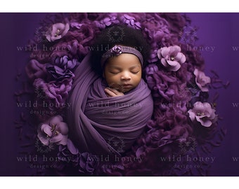 Purple Flowers Newborn Digital Backdrop: Flokati (Digital Download)