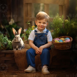 Easter Digital Backdrop, Spring, Easter Bunny, Easter Eggs, Basket, Gardening, Flowers, Floral, Digital Background