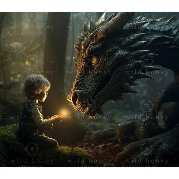 Dragon Fantasy Digital Backdrop, Child, Dream, Wood, Forest, Fantasy, Digital Background for Photography, Composite
