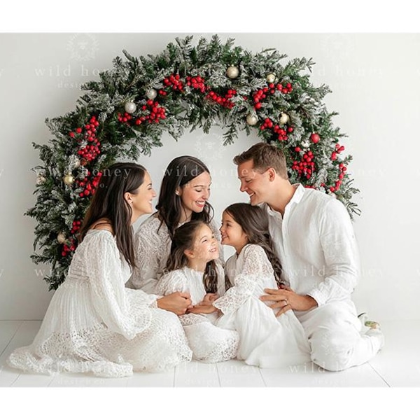 Sfondo digitale Christmas Wreath Studio: foto delle vacanze in famiglia (download digitale)