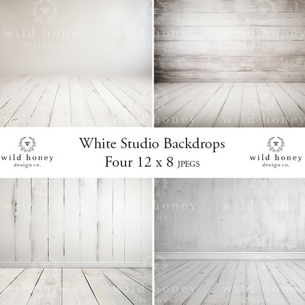 White Floorboard Studio Backdrops for Photoshop, White Studio, Floorboards, 4 digital backdrops, Bundle, Portrait Digital Backgrounds