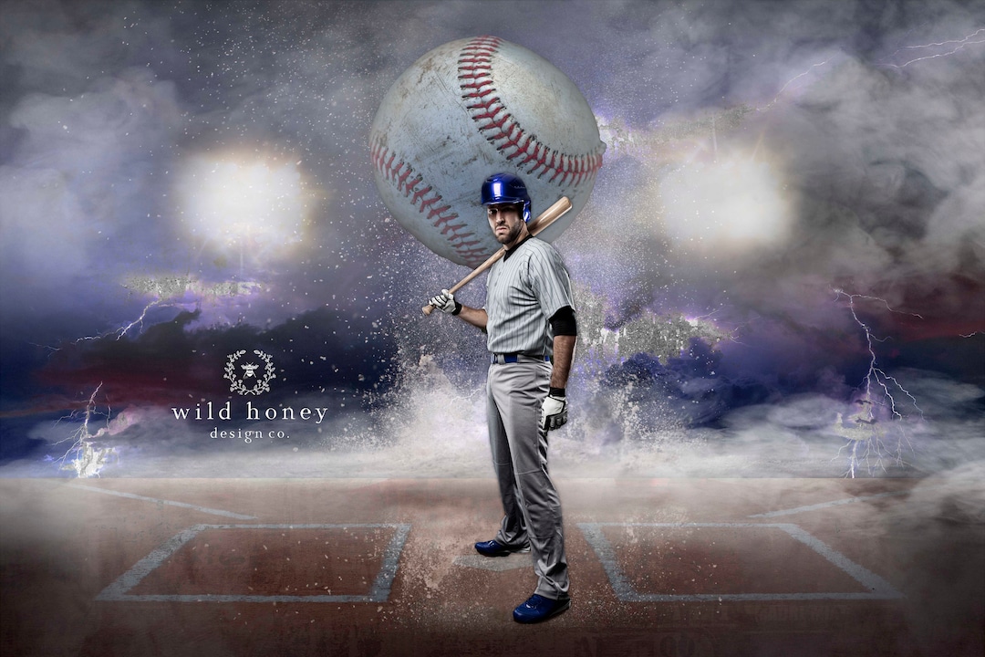 Baseball Field Digital Backdrop, Sports, Smoke, Athlete, Baseball Team, Floodlights, Lightening