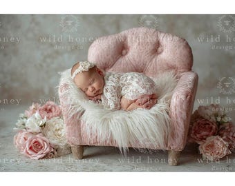 Fondo de sillón rosa para recién nacidos: Fotografía floral de estudio (descarga digital)