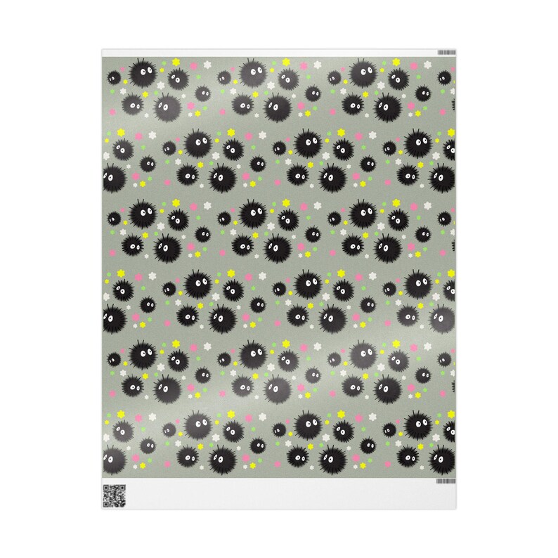 Papel de regalo gris Soot Sprite/Susuwatari Ghibli, papel de regalo para cumpleaños, baby showers, ocasiones especiales, papel de regalo reutilizable imagen 4