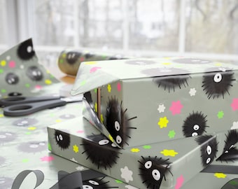 Soot Sprite/Susuwatari Ghibli Grey Wrapping Paper, Gift Wrap for Birthdays, Baby Showers, Special Occasions, Reusable Gift Wrap