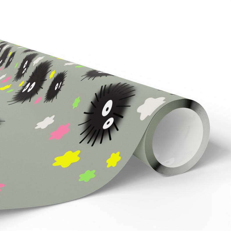 Papel de regalo gris Soot Sprite/Susuwatari Ghibli, papel de regalo para cumpleaños, baby showers, ocasiones especiales, papel de regalo reutilizable imagen 2