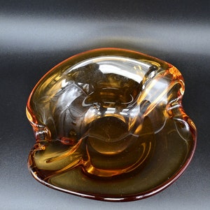 Mid Century Modern Chalet  hand blown amber and clear glass ashtray
