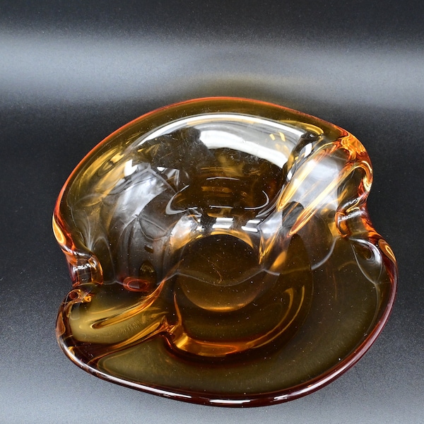 Mid Century Modern Chalet  hand blown amber and clear glass ashtray