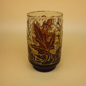 Embossed Maple leaves 10 oz vintage smoke coloured drinking glasses  set of four from the 1970&#39;s