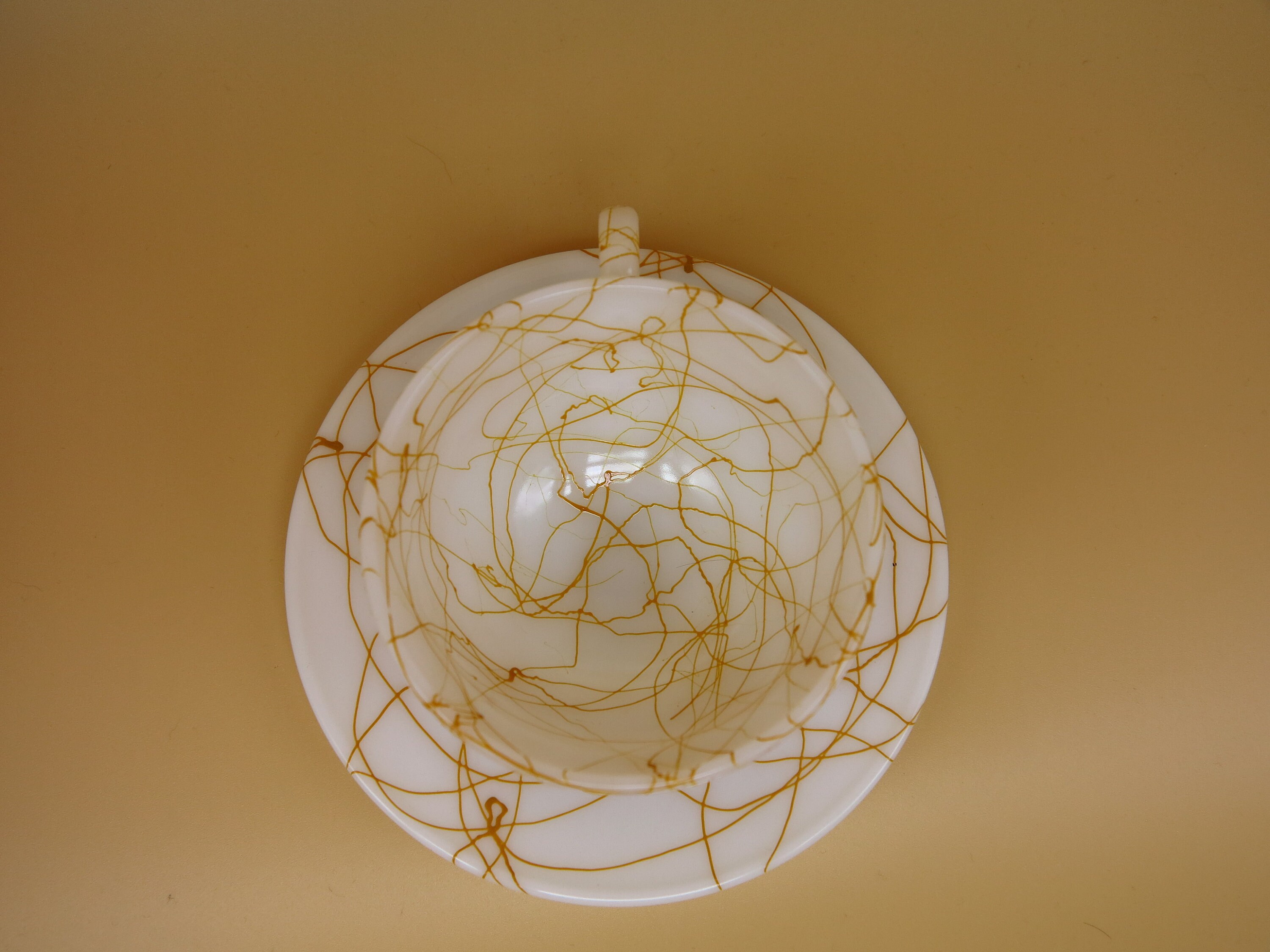 Hazel Atlas Milk Glass Cup and Saucer With Butterscotch Spaghetti ...