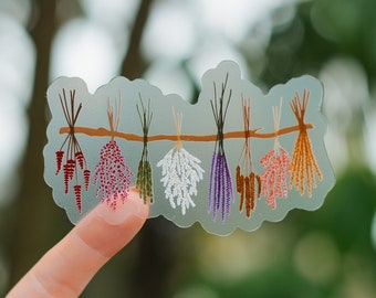 Hanging Dried Flowers Sticker, 4x2in