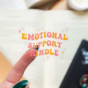 Emotional Support Kindle Sticker, Peach/Gelb auf durchsichtigem Vinyl, 5 x 7,5 cm