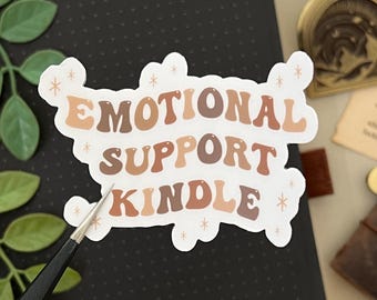 Emotional Support Kindle Sticker, Beige on Clear Vinyl, 2x3in