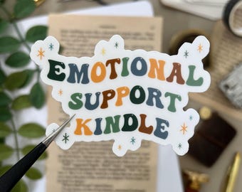 Emotional Support Kindle Sticker, Jewel Tones on Clear Vinyl, 2x3in