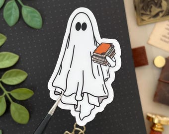 Ghost with Books Sticker, 2x3in