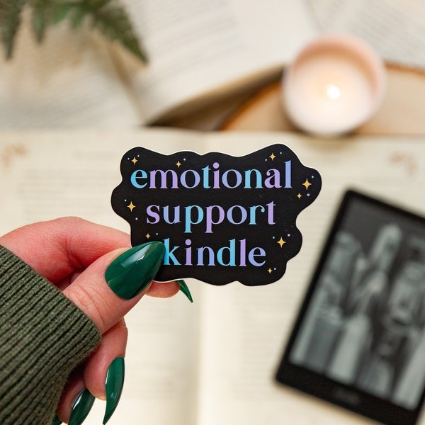 Sticker pour Kindle Emotional Support, violet/bleu sur noir, 5 x 3 pouces