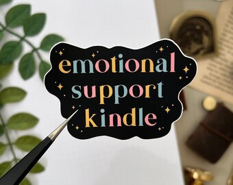 Emotional Support Kindle Sticker, pink/blau/gelb auf schwarz, 5 x 7,5 cm