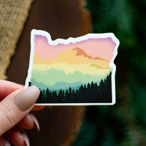Oregon Mountain Sticker, Mt Hood Forest Landscape, 2.5x3in