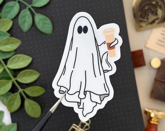 Ghost with Coffee Sticker, 2x3in