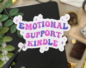 Emotional Support Kindle Sticker, Purple on Clear Vinyl, 2x3in