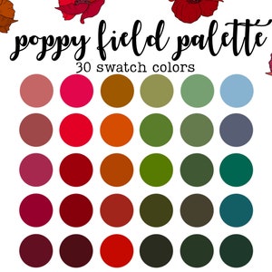 Palette de couleurs florales Poppy Field - Lot de 30 échantillons de couleur
