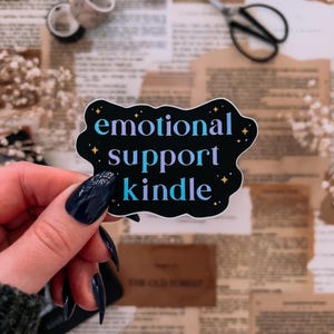 Emotional Support Kindle Sticker, lila/blau auf schwarz, 5 x 8 cm