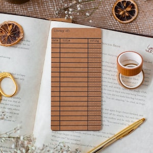 Reading Log Book Tracker, Library Card Bookmark, Kraft 3in x 6in