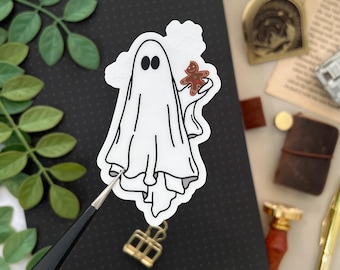 Ghost with Gingerbread Man Sticker, 2x3in
