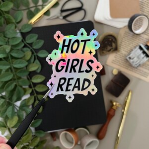 Hot Girls Read Holographic Sticker, 2x3in