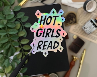 Hot Girls Read Holographic Sticker, 2x3in