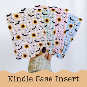 Kindle Insert - Ghost Gingham, Kindle Case Insert, Kobo, Kindle Paperwhite Insert, Kindle Basic Insert, Halloween, Fall Autumn, Bookish