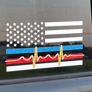 American flag heartbeat, Ems, fire, police, sheriff, dispatcher first responder decal  first responders