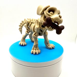 3D Printed Articulated Skeleton Dog with Bone: Spooky Puppy Decor