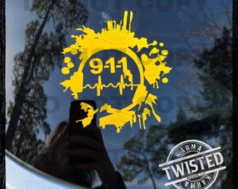 Calcomanía de vinilo con diseño de auriculares salpicados de pintura para despachador del 911