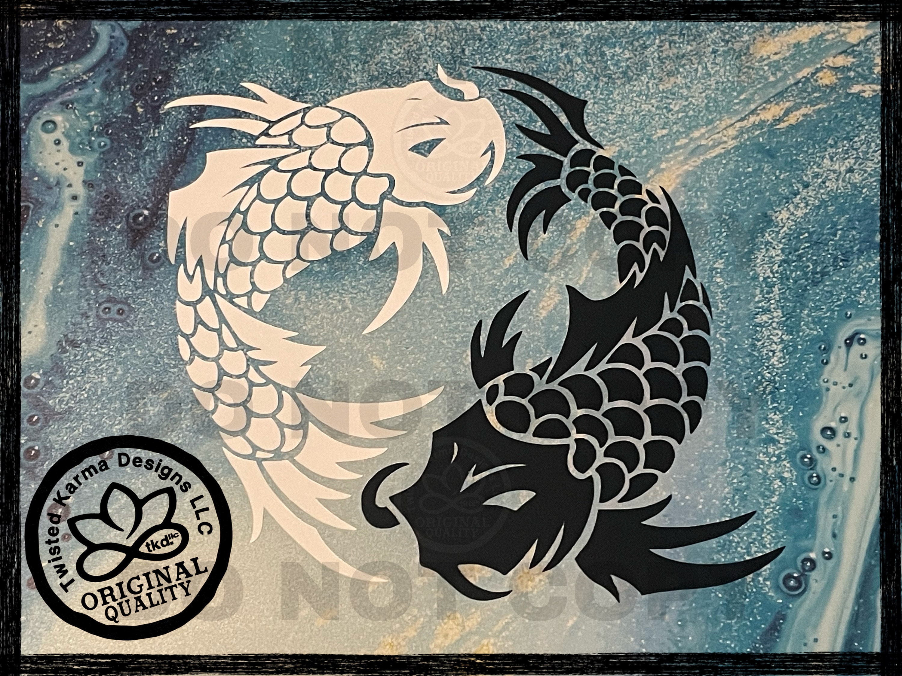 Black and White Ying Yang Koi Pisces Fish Glitter Vinyl and Gold Mirror Vinyl Sticker Bundle