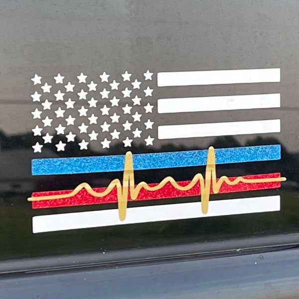 American flag heartbeat, Ems, fire, police, sheriff, dispatcher first responder decal  first responders