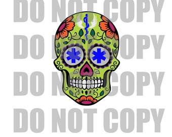 Digital File, EMS Sugar Skull, emergency services, EMT, Paramedic, Hospital, First Responder