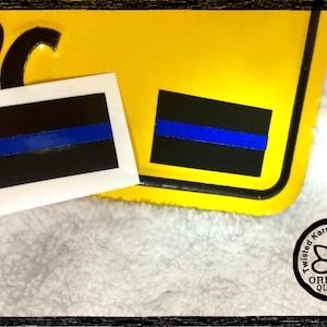 2 pack Reflective Thin blue line with a black reflective background license plate decal