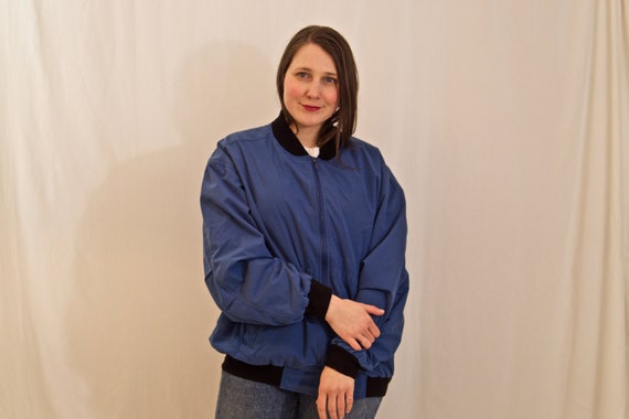 Blue oversized bomber jacket