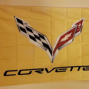 Emblema de calcomanía amarilla Corvette 3 x 5 Bandera n.° 169