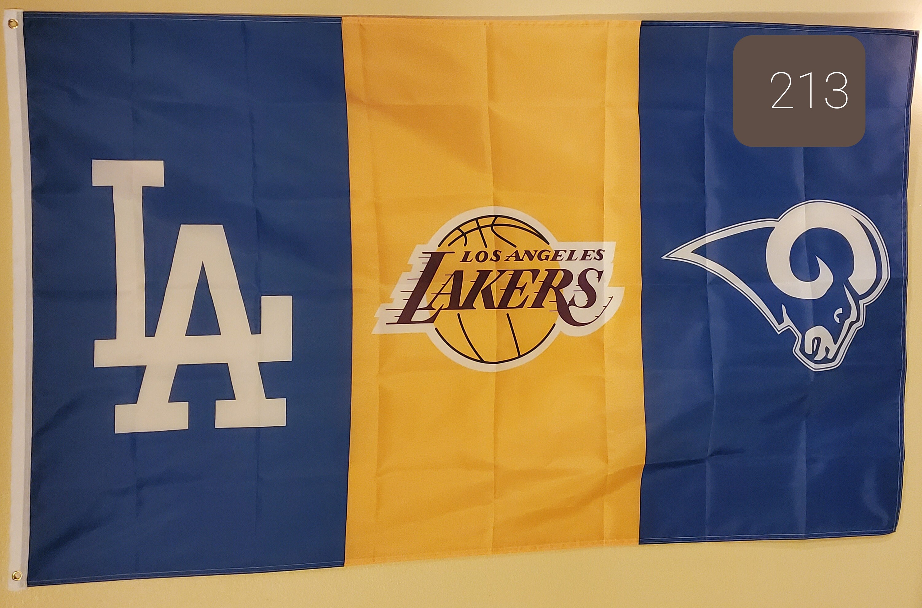 thumbnail image 2 of Los Angeles Lakers Dual Logo Flag - 3x5 Foot Indoor Outdoor Banner 2 of 13