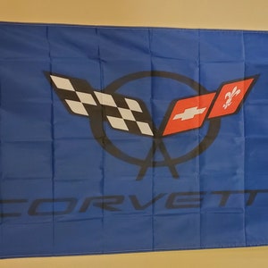 Corvette Blue Circled Black  Decal Emblem  3 x 5 Flag #170