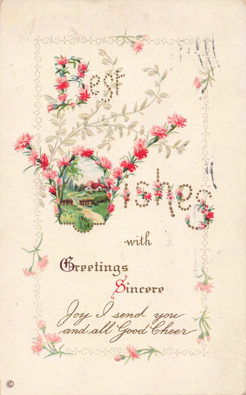 Postcard Best Wishes with Greetings Embossed image 0