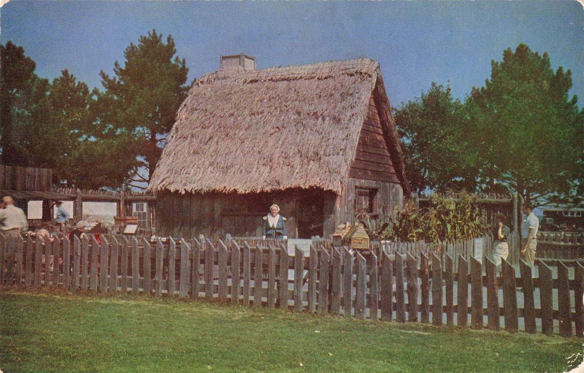 Postcard First Pilgrim House Plymouth Massachusetts Etsy