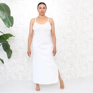 Vintage Van Raalte White Slip, Long Slipdress w/ Side Slit, 1950s Nylon Ankle Length Underdress, Women's Lingerie Nightgowns Size Small image 1