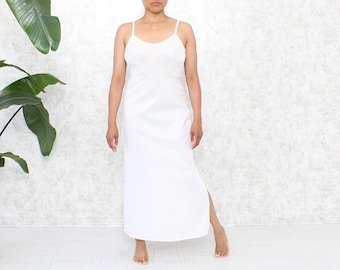 Vintage Van Raalte White Slip, Long Slipdress w/ Side Slit, 1950s Nylon Ankle Length Underdress, Women's Lingerie Nightgowns Size Small